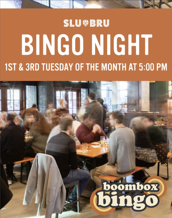 Poster for Bingo Night at Boom Box Bingo, South Lake Union, Seattle, featuring vibrant colors and playful graphics.